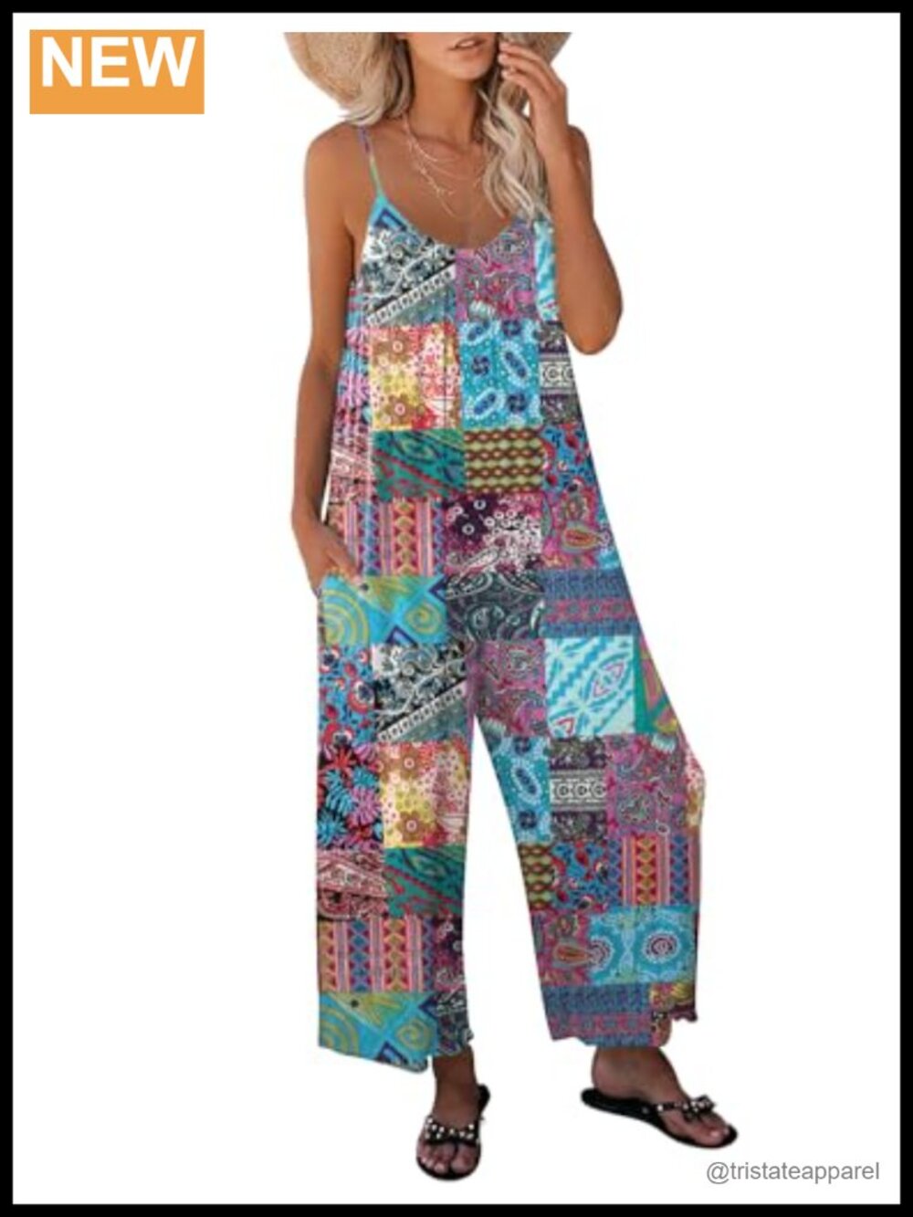 Women's Sleeveless Bohemian Wide Leg Jumpsuit with Pockets